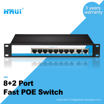 Vente chaude 8 ports 250m étendre le type d&#39;adaptateur d&#39;alimentation non managé commutateur poe